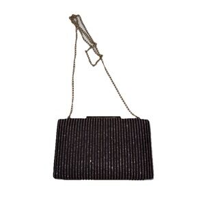 Colette by Colette Hayman Black Gold Glitter Stripe Clutch‎ Purse Bag Chain